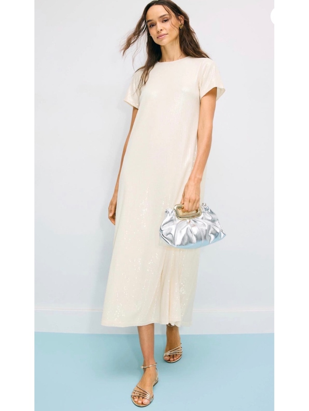 Rosetta Getty Sequin Midi Dress Cream XS Oversized Minimal Luxe